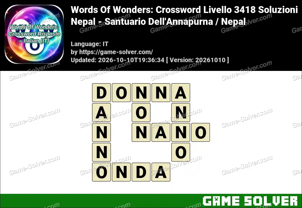 Words Of Wonders: Crossword Livello 3418 Soluzioni – Nepal – Santuario Dell’Annapurna / Nepal